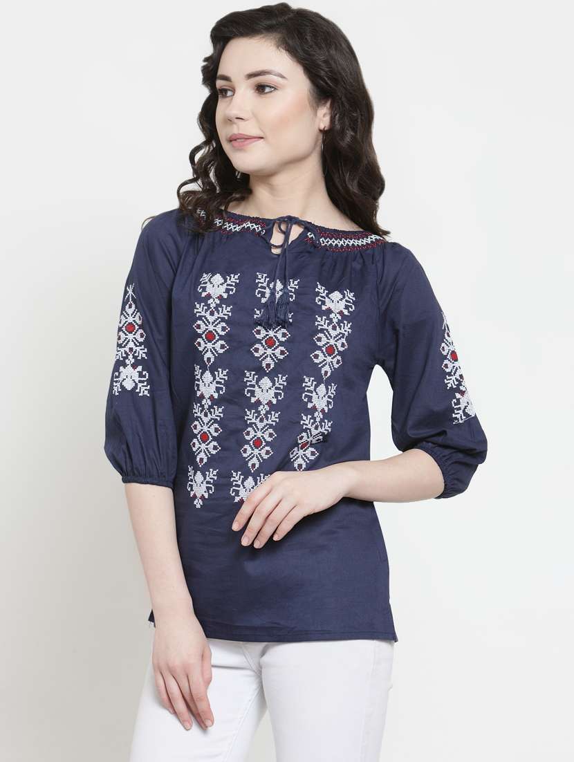 women's straight tie-up neck top - 16431915 -  Standard Image - 1