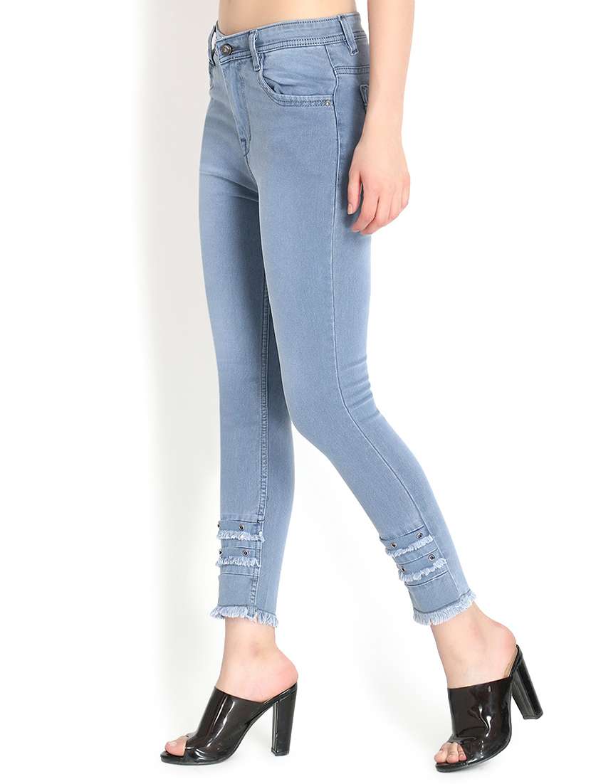 eyelet detail frayed hem jeans  - 16432496 -  Standard Image - 1