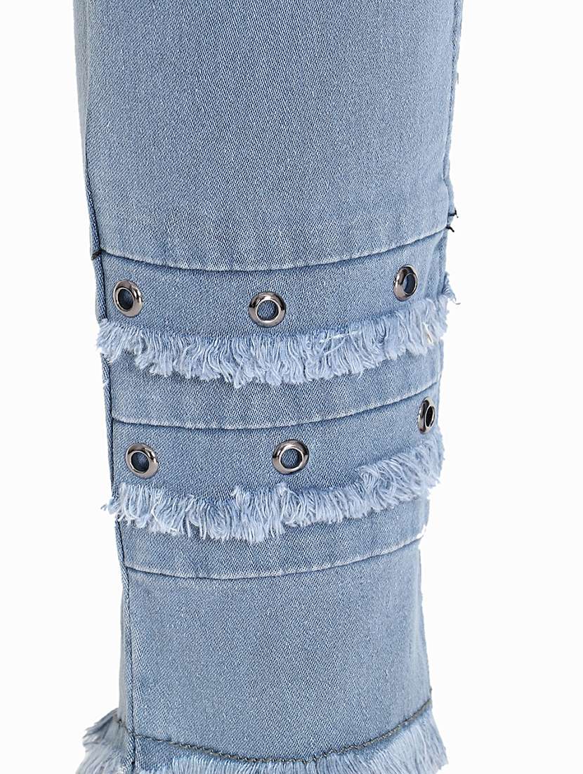 eyelet detail frayed hem jeans  - 16432496 -  Standard Image - 4