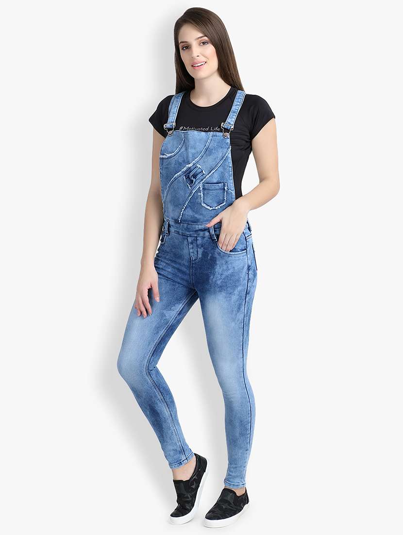 frayed detail stone washed dungaree - 16432684 - Standard Image - 1