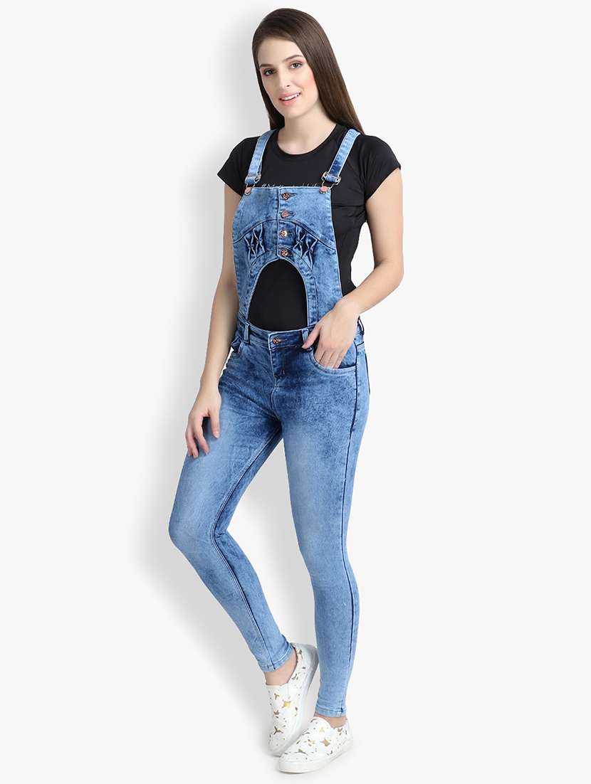 cut out detail stone washed dungaree - 16432686 -  Standard Image - 1