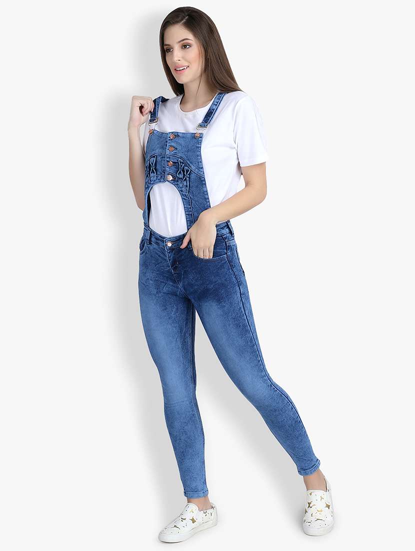cut out detail stone washed dungaree - 16432687 -  Standard Image - 1