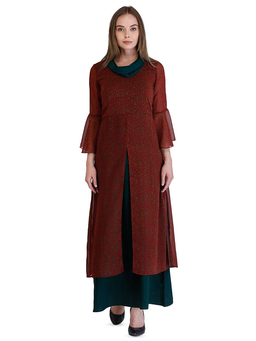 cowl neck bell sleeved layered dress