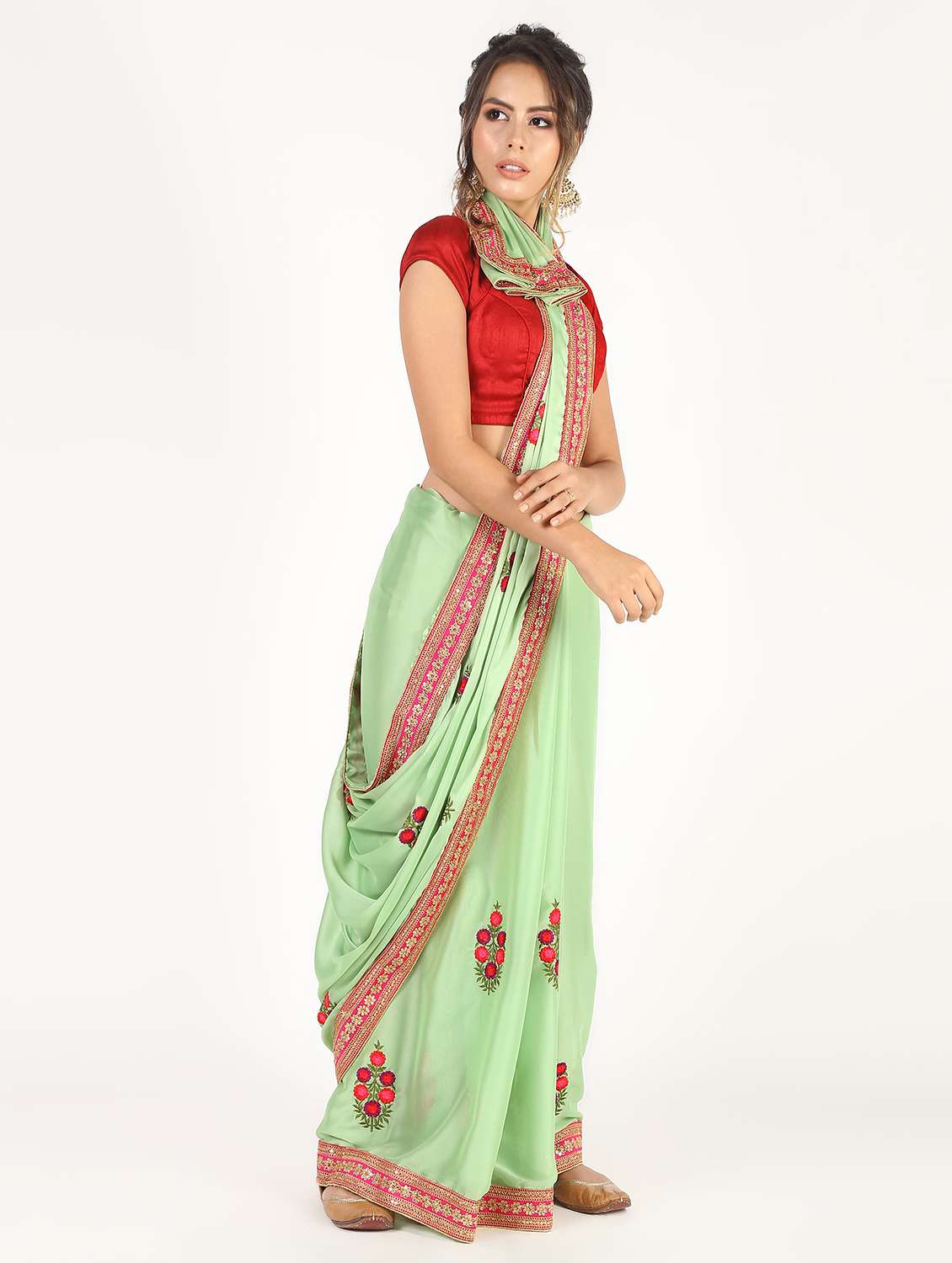 floral embroidered saree with blouse