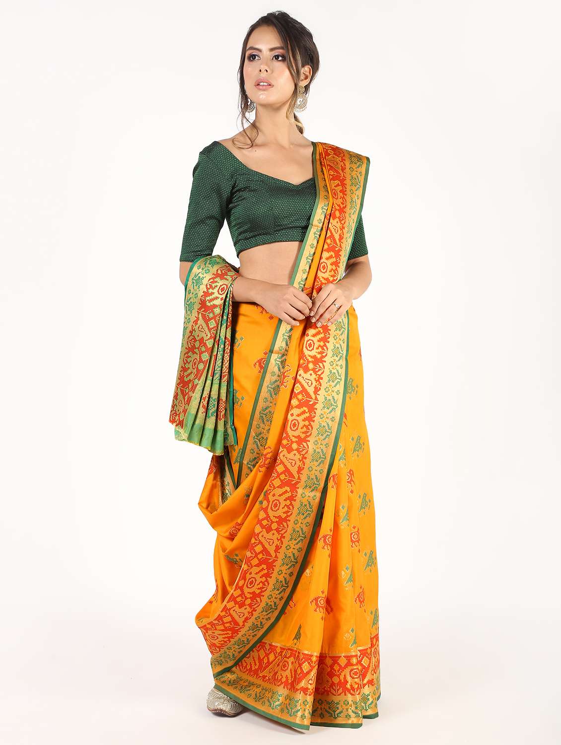 geometrical zari motif patola saree with blouse