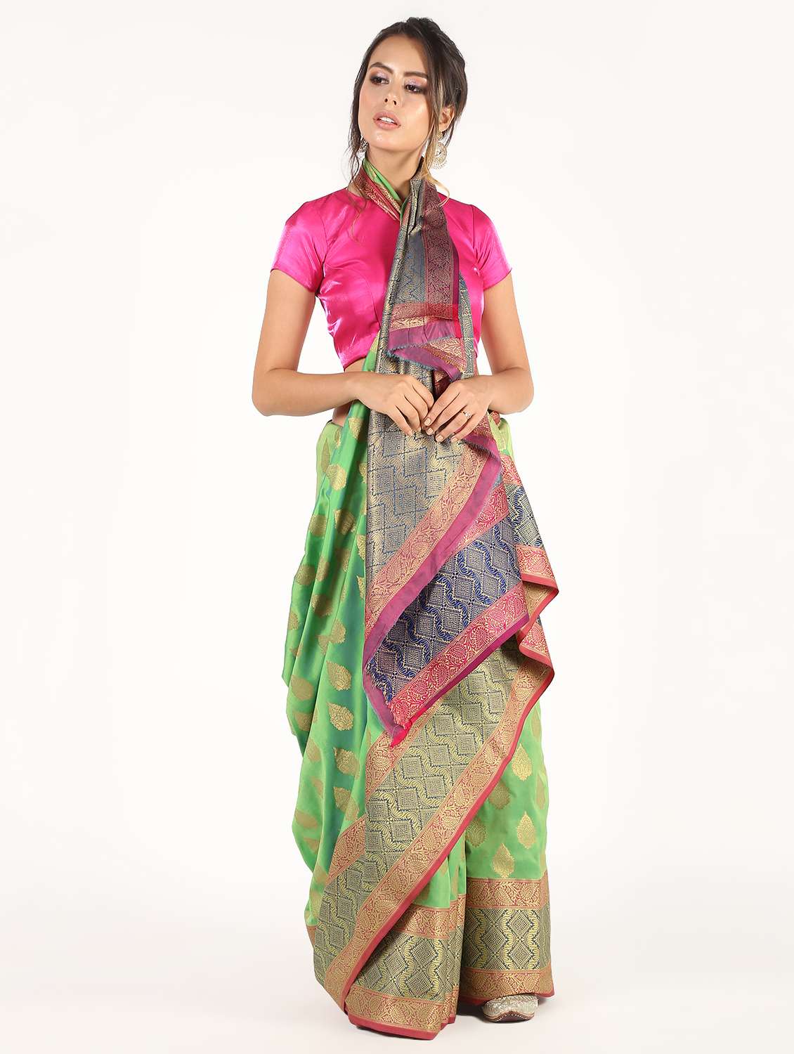 ethnic zari motif tussar saree with blouse