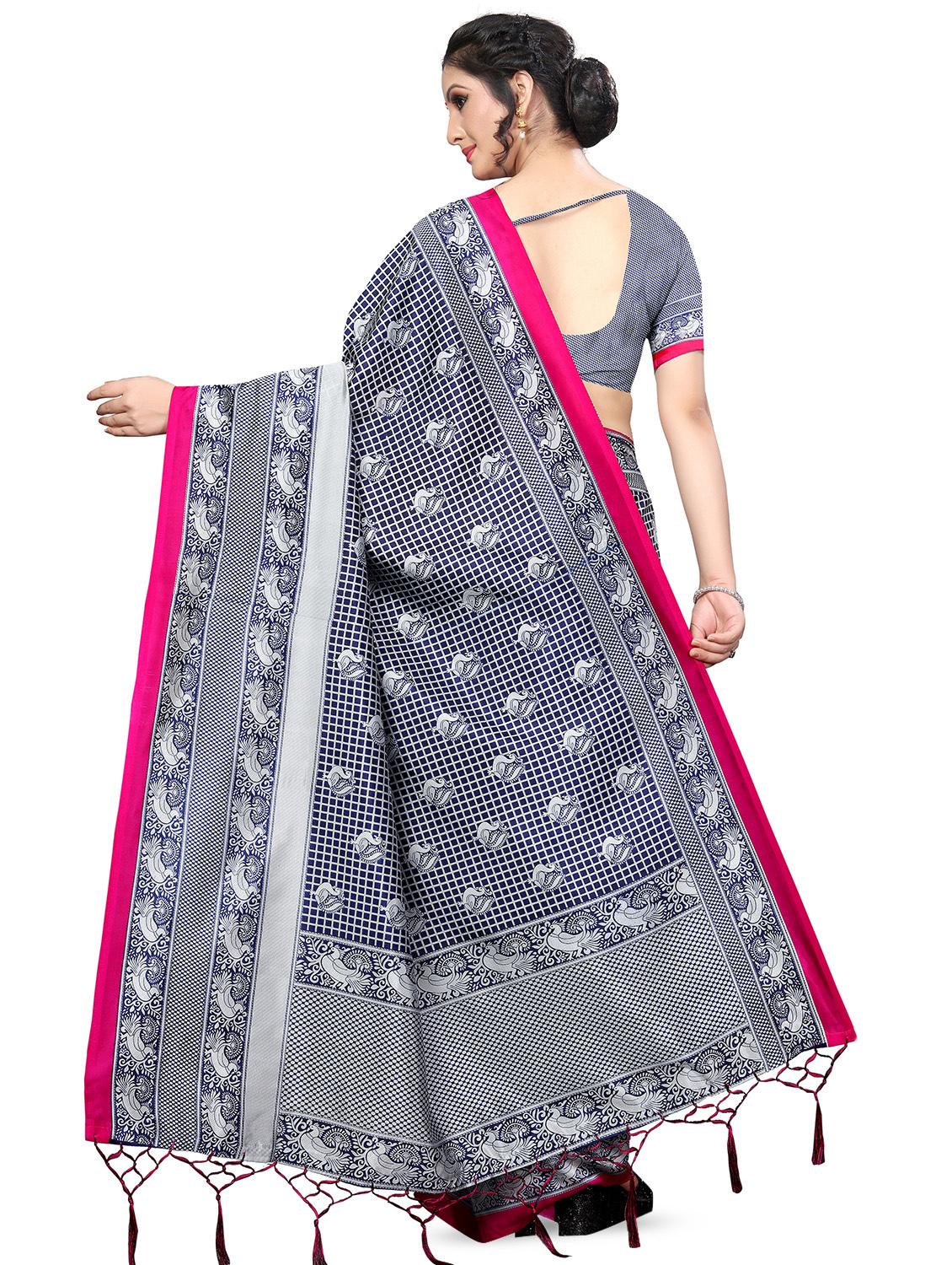 checkered printed bhagalpuri saree with blouse - 16436634 -  Standard Image - 1