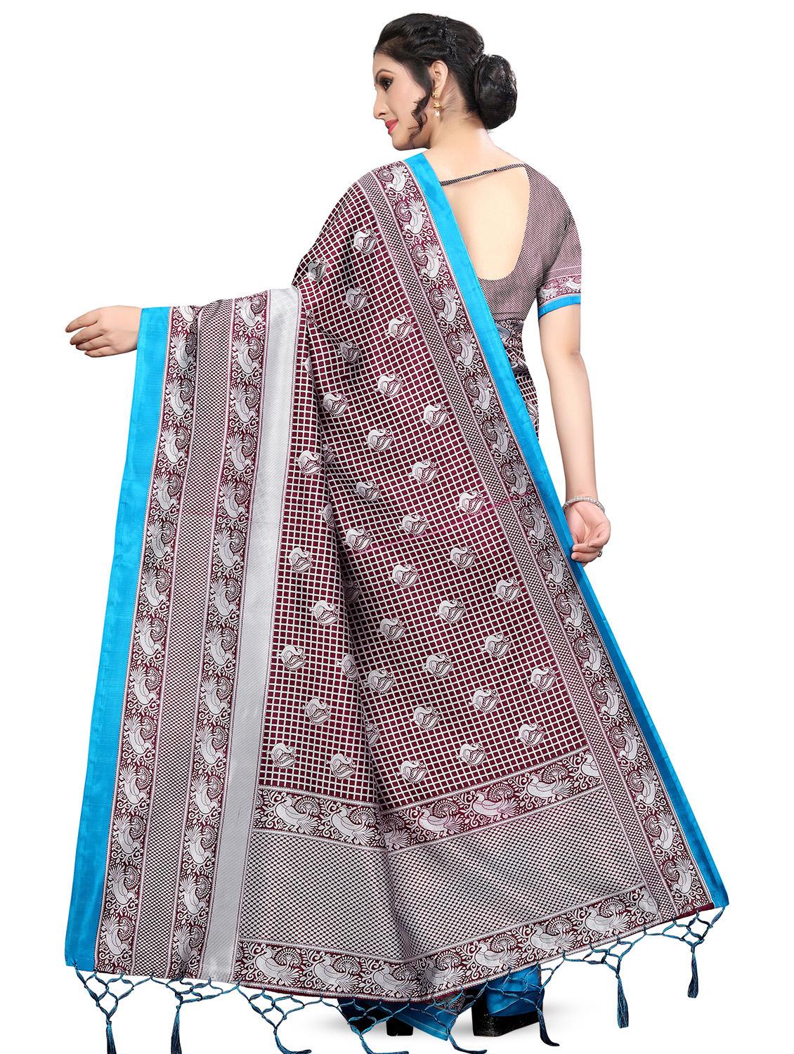 checkered printed bhagalpuri saree with blouse - 16436635 -  Standard Image - 1