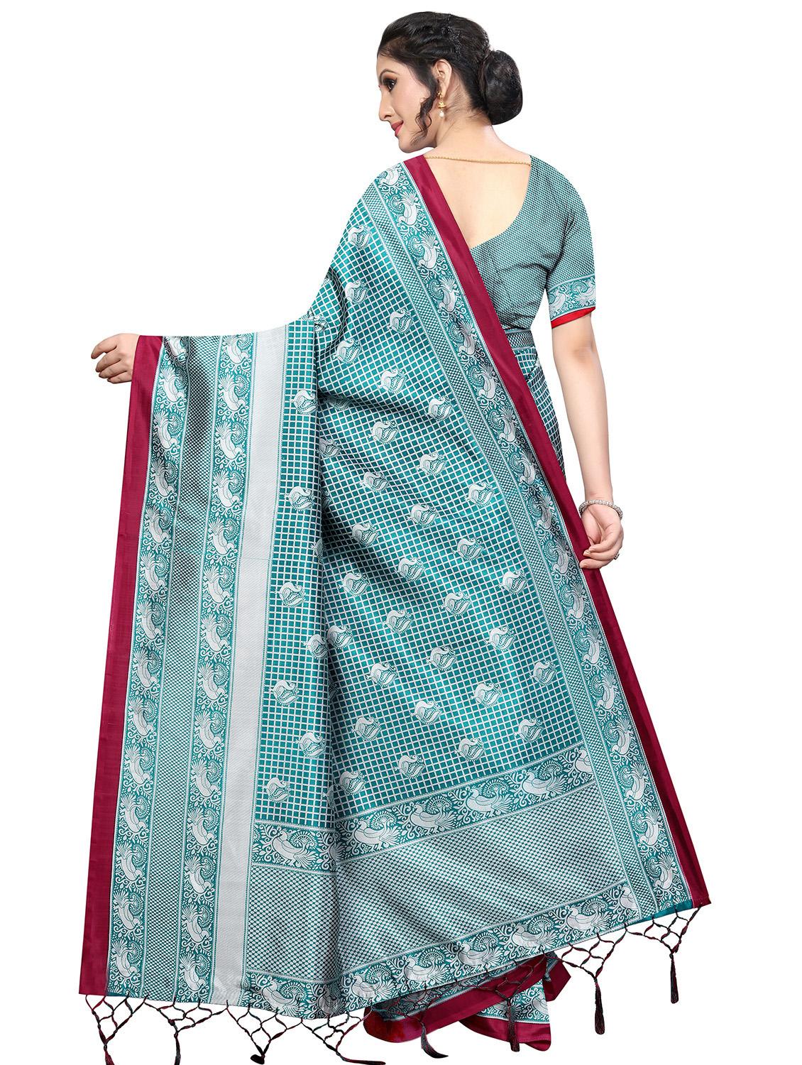 checkered printed bhagalpuri saree with blouse - 16436636 -  Standard Image - 1