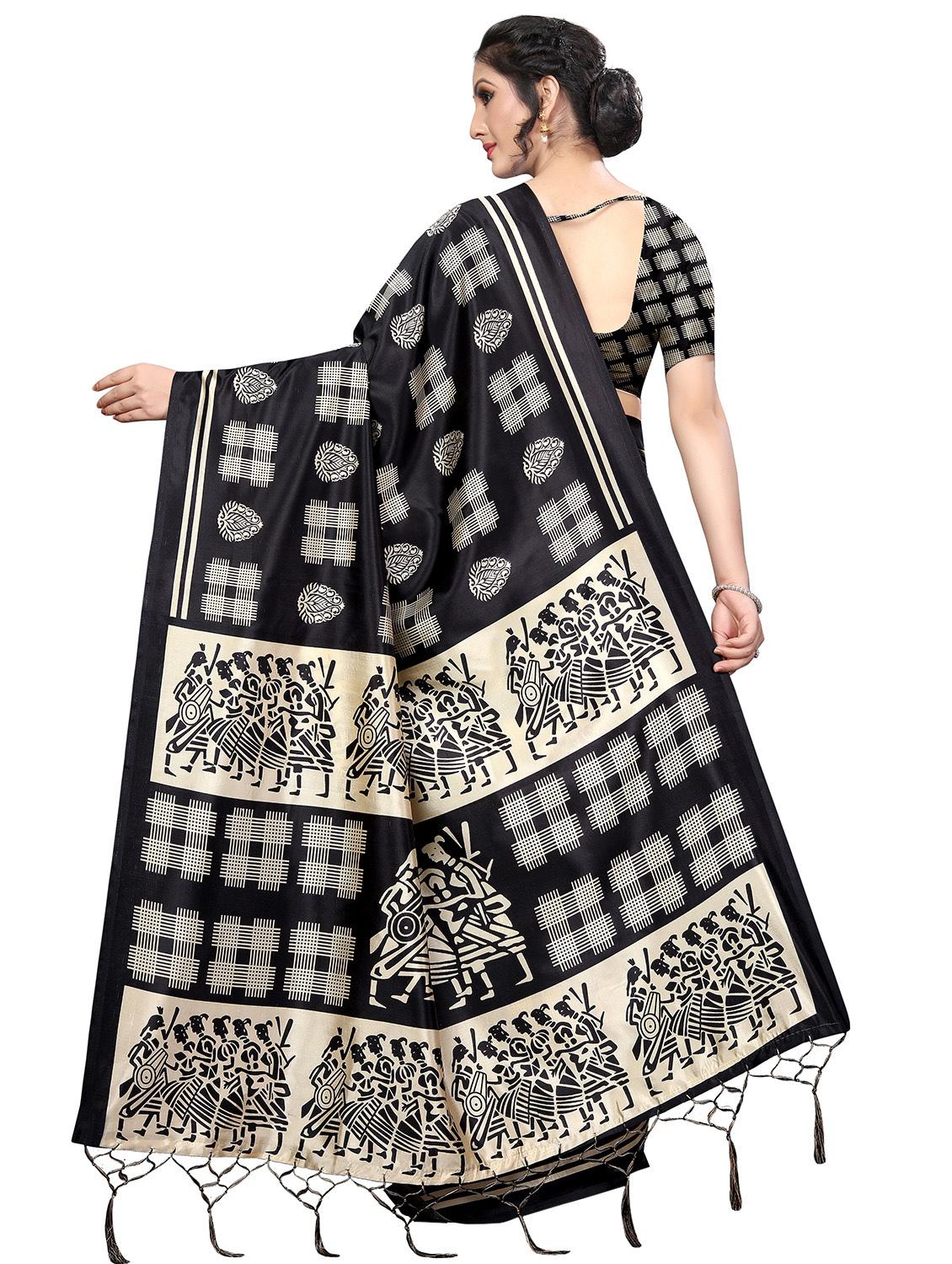 checkered printed bhagalpuri saree with blouse - 16436642 - Standard Image - 1