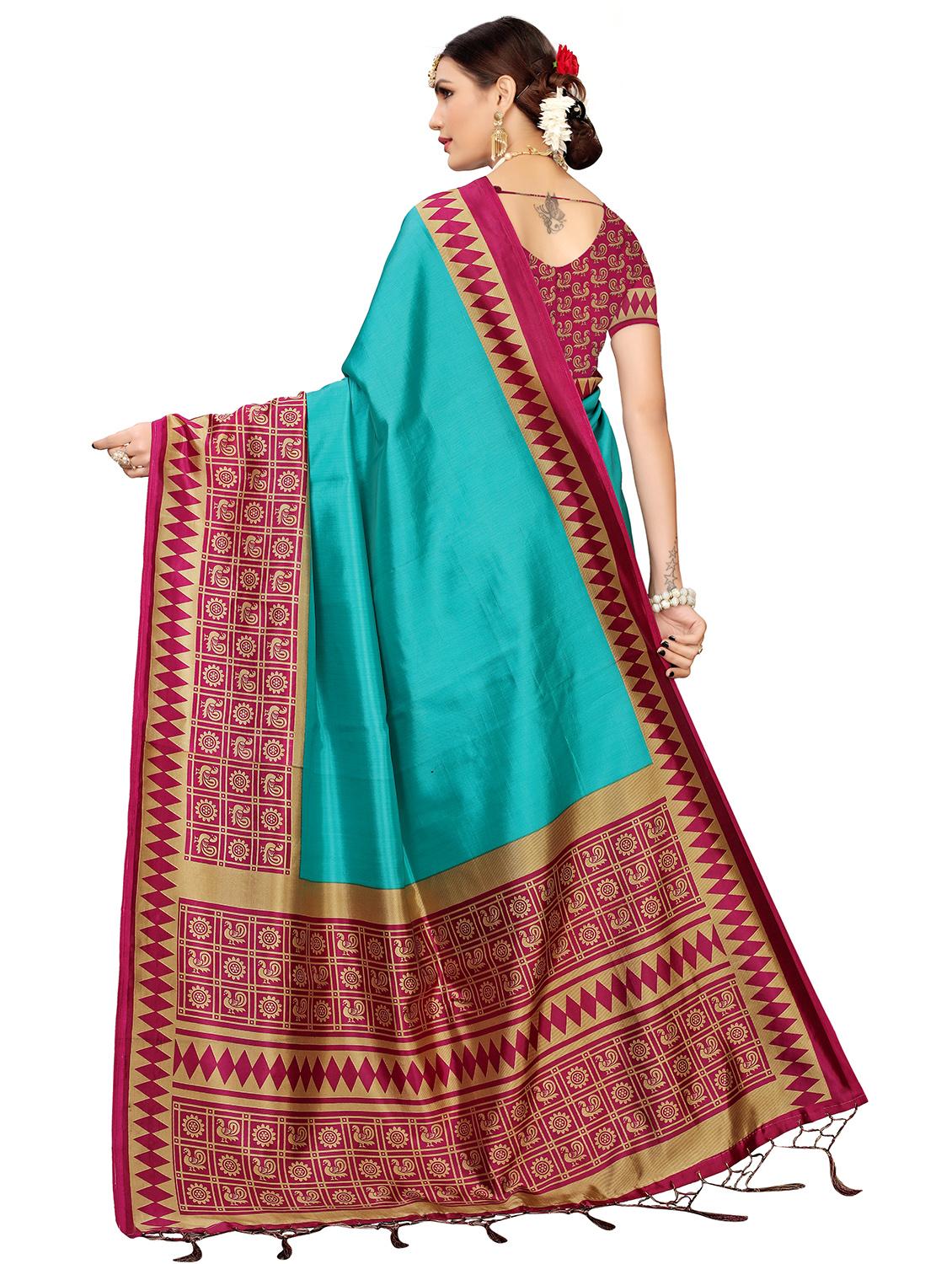 contrast border bhagalpuri saree with blouse - 16436651 -  Standard Image - 1