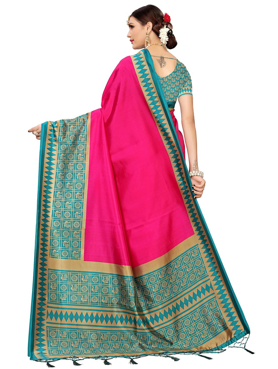 contrast border bhagalpuri saree with blouse - 16436653 -  Standard Image - 1
