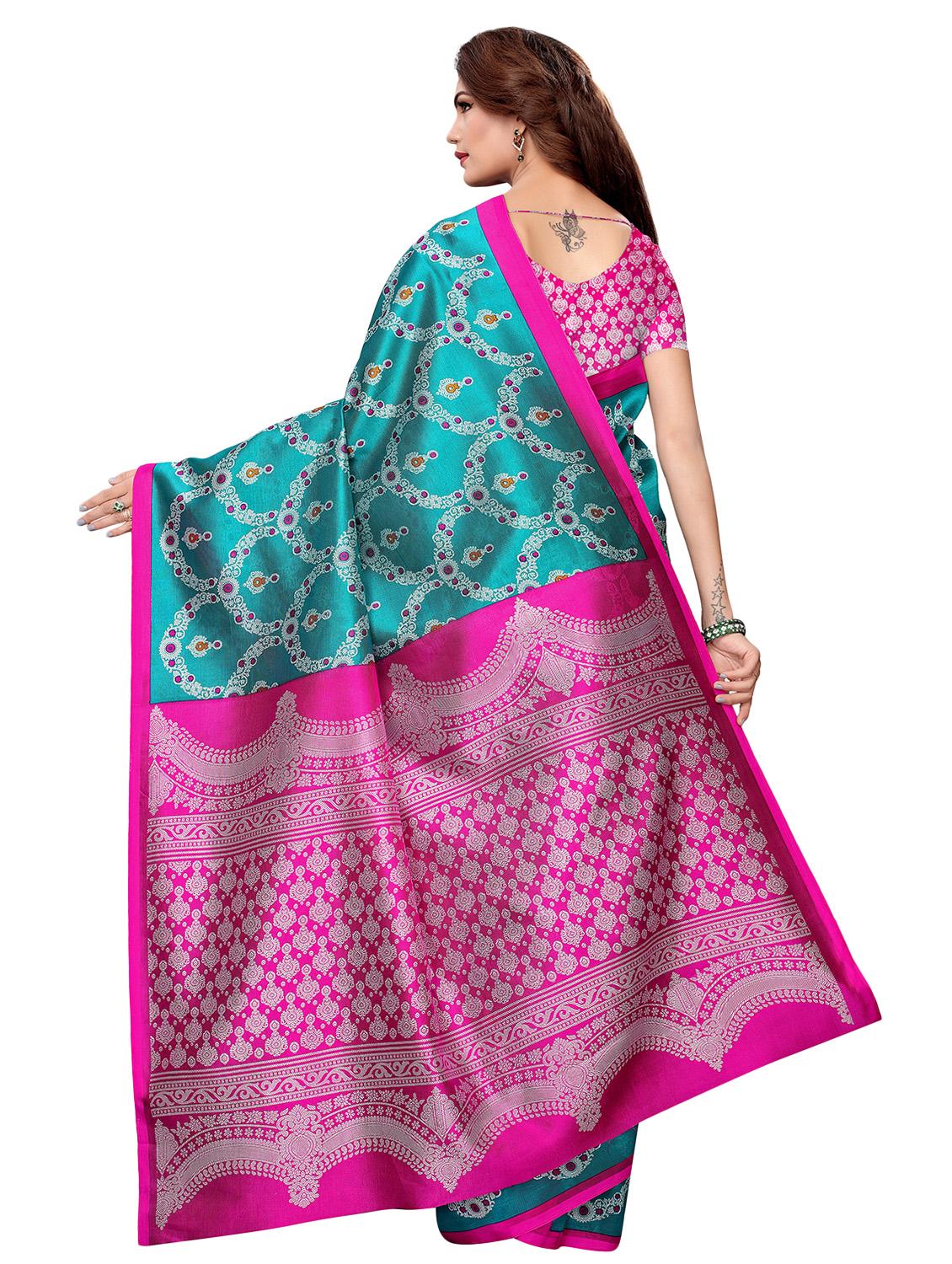 turquoise silk blend mysore saree with blouse - 16438600 - Standard Image - 1