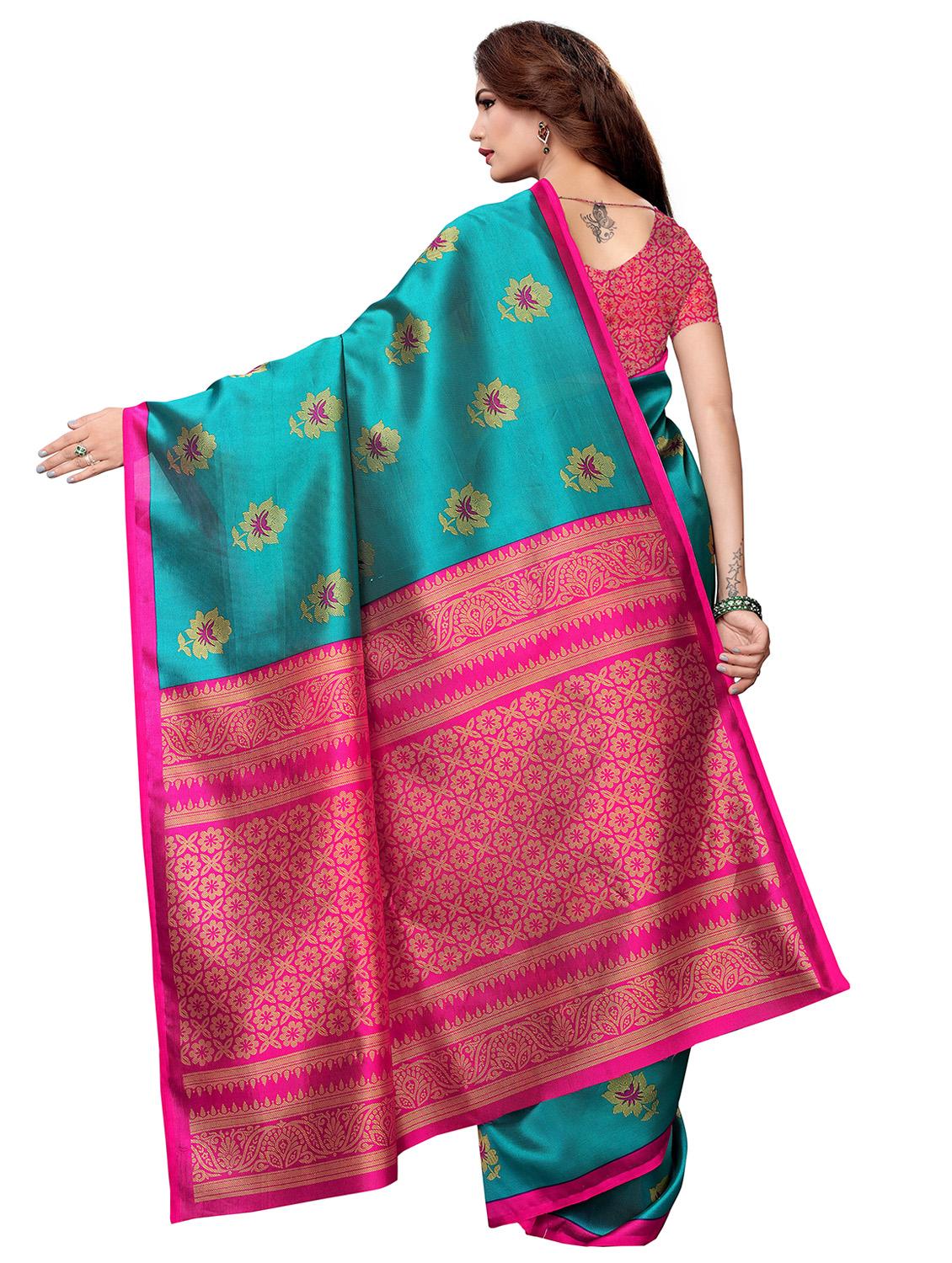 turquoise silk blend mysore saree with blouse - 16438605 - Standard Image - 1