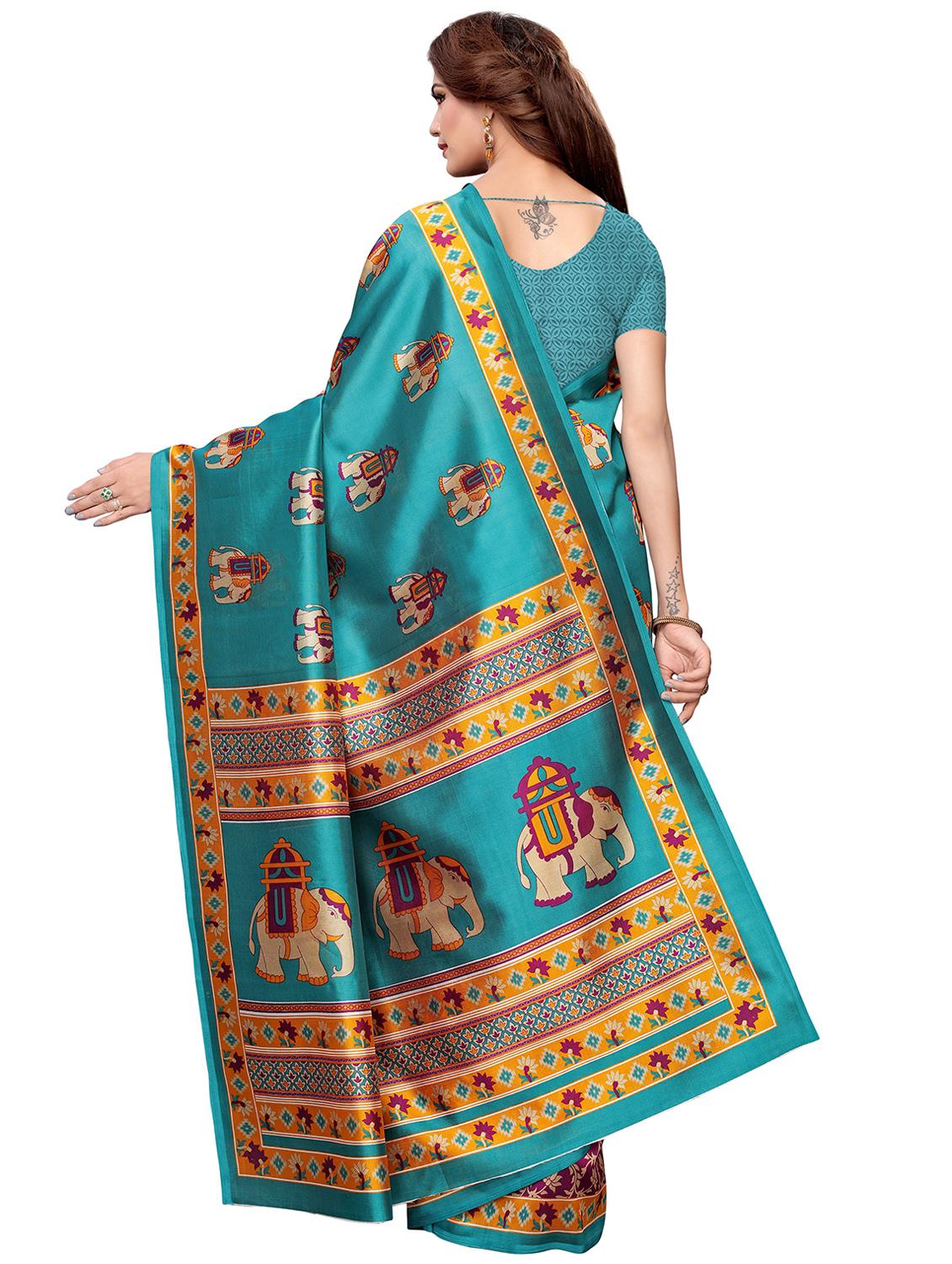 turquoise silk blend mysore saree with blouse - 16438609 -  Standard Image - 1