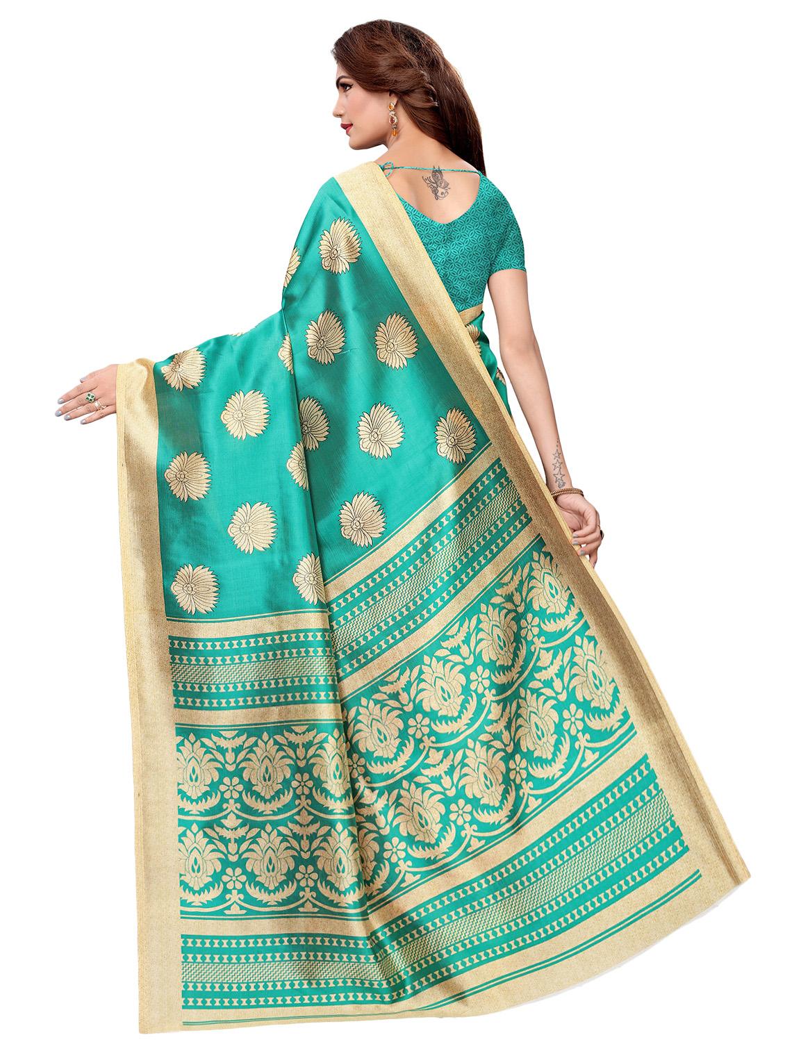 turquoise silk blend mysore saree with blouse - 16438613 - Standard Image - 1
