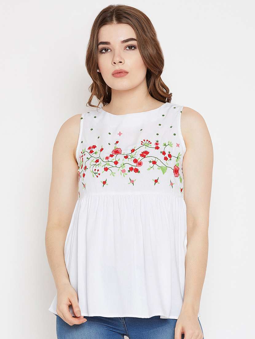round neck embroidered top 