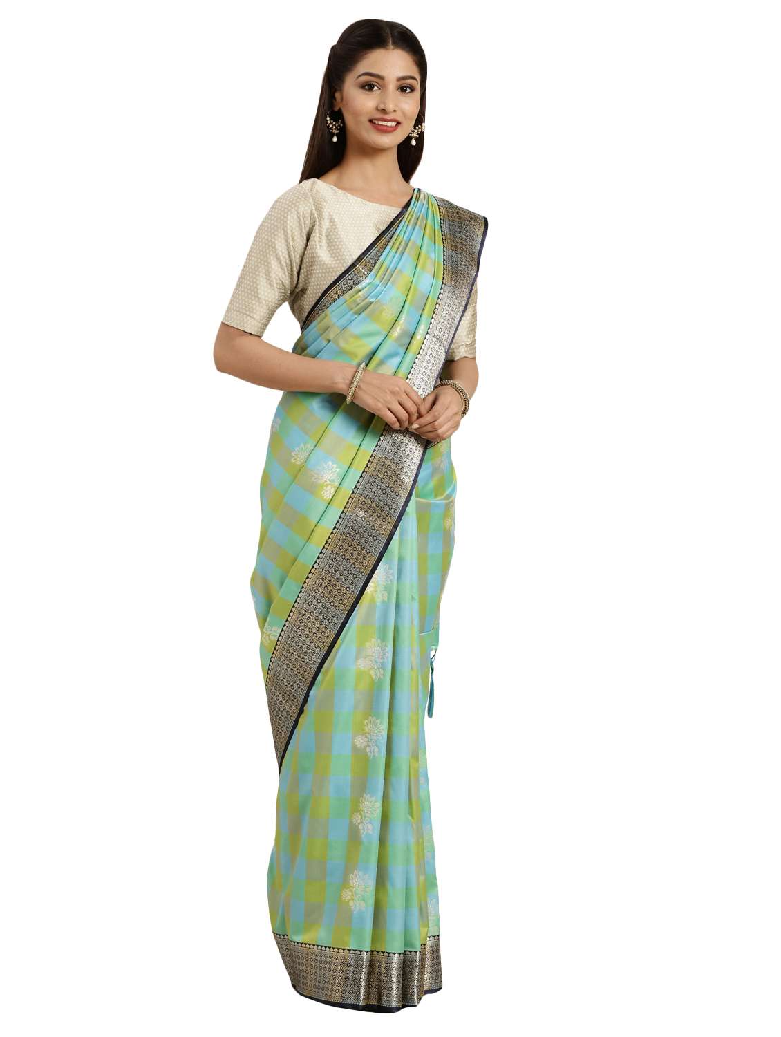 turquoise silk kanjivaram saree with blouse