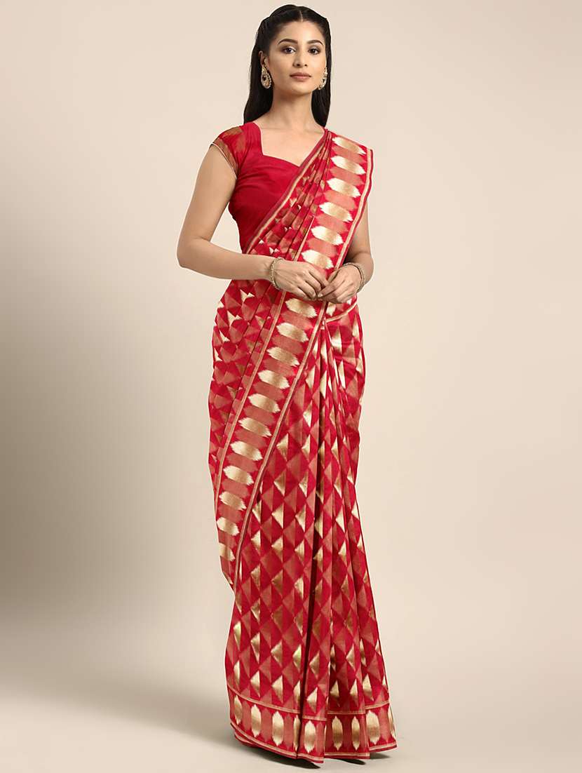 geometrical zari motif woven saree with blouse