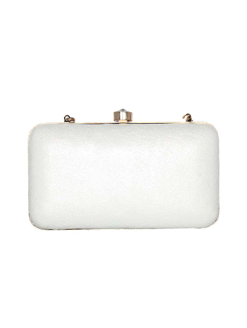white leatherette (pu) box clutch - 16440951 - Standard Image - 1