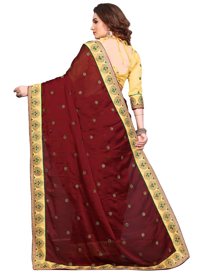 contrast border embroidered saree with blouse - 16440977 -  Standard Image - 1