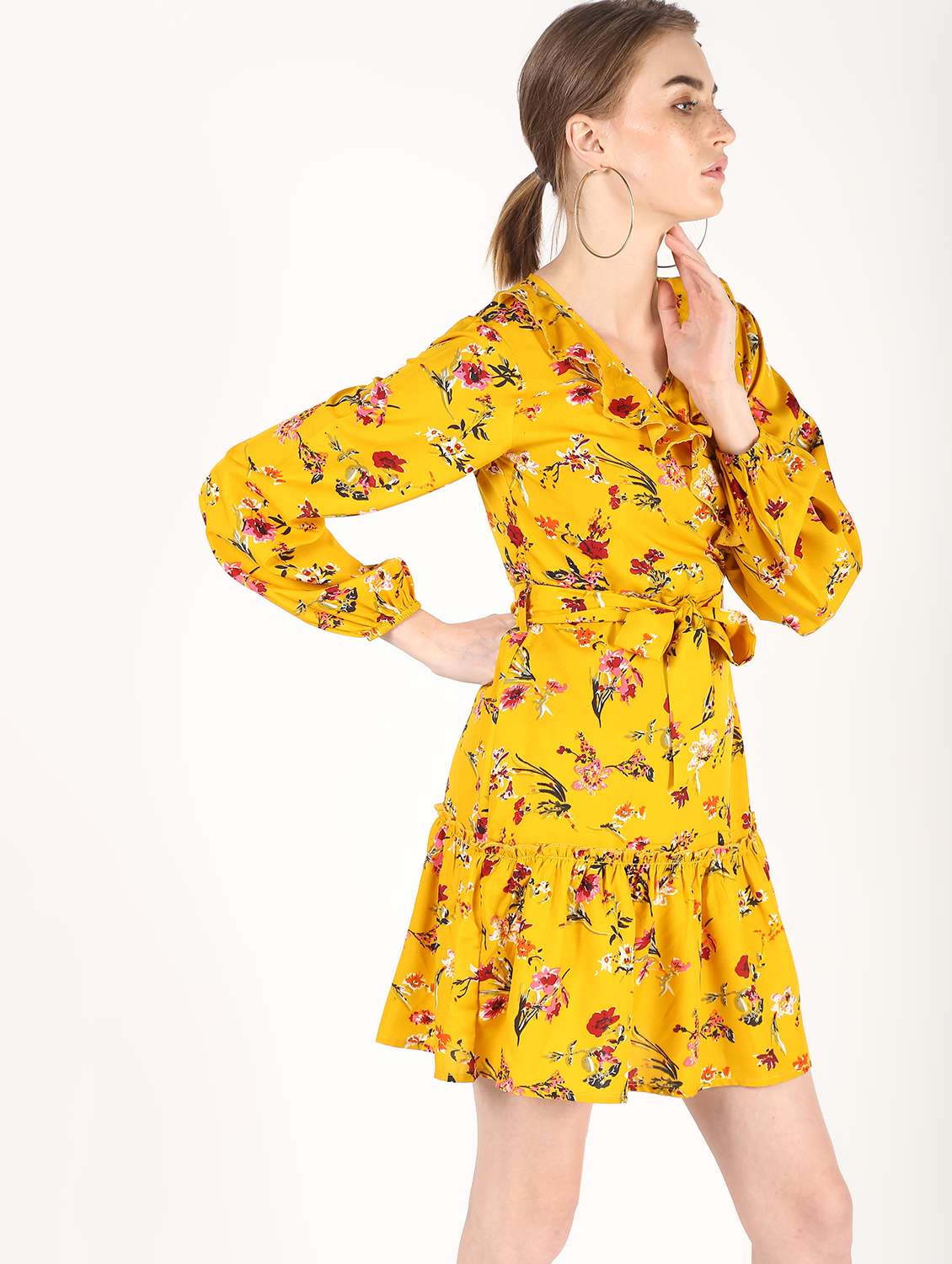 tie front floral a-line dress 