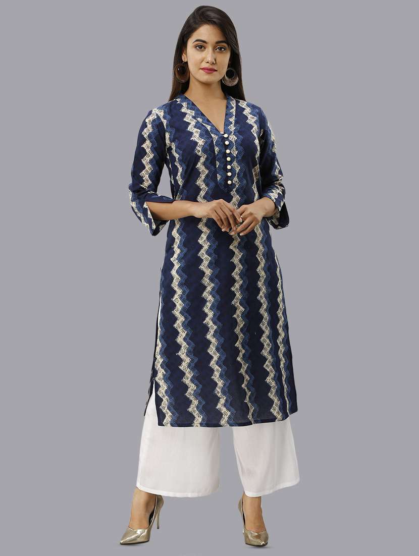 indigo printed straight kurta