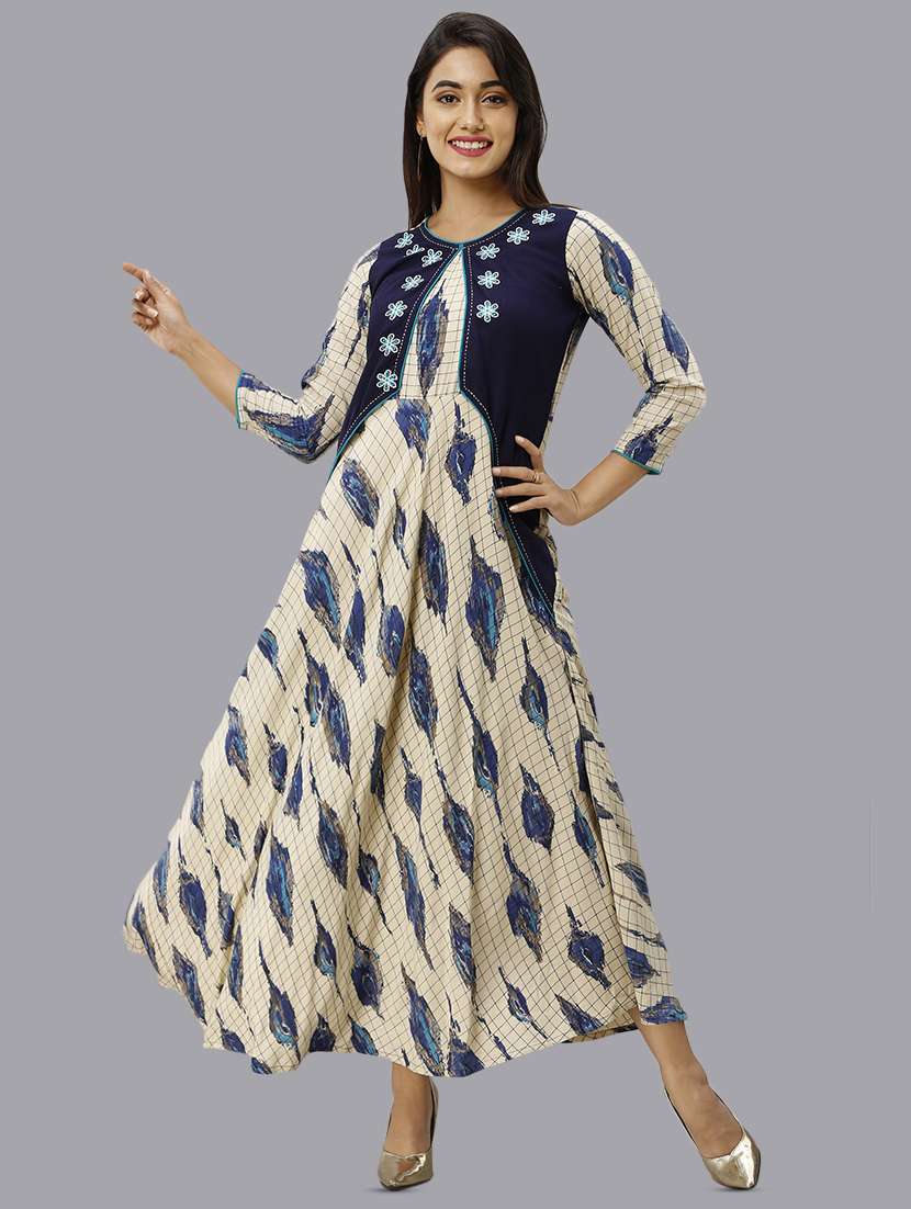 checkered anarkali kurta with jacket