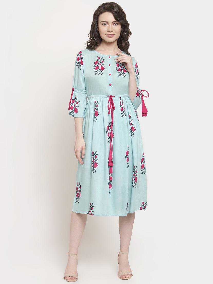 tassel tie up floral flared dress