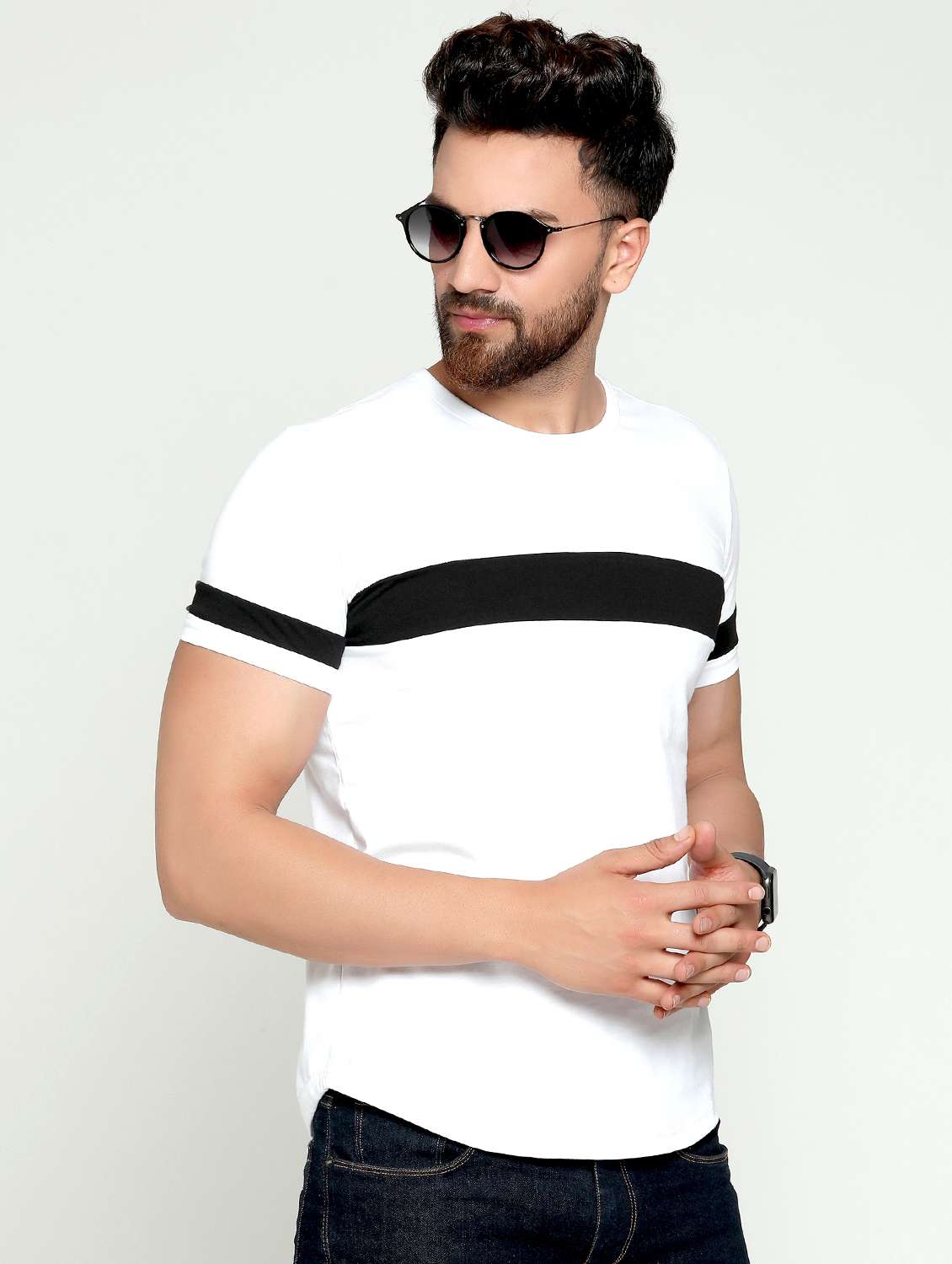 white cut & sew color block t-shirt - 16445107 -  Standard Image - 1