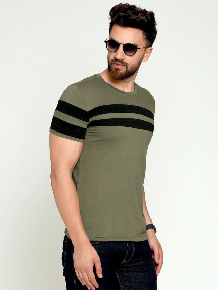 men olive slim fit cut & sew t-shirt - 16445110 - Standard Image - 1