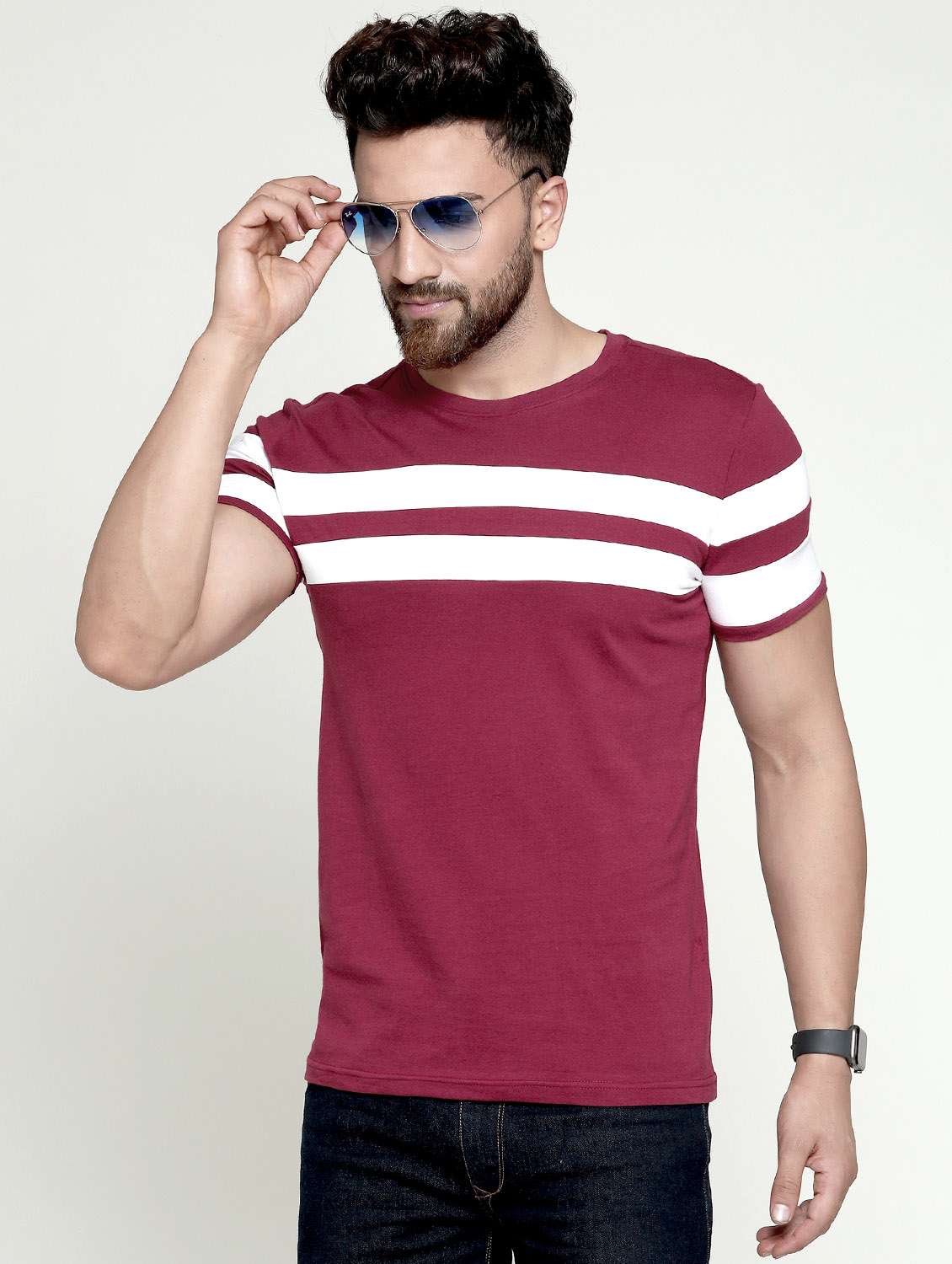 maroon striped t-shirt - 16445111 -  Standard Image - 1