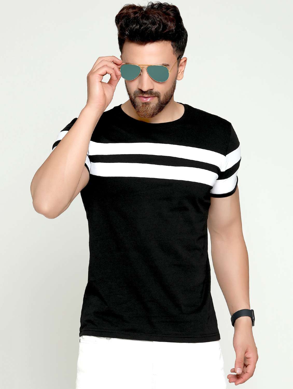 men black slim fit color block cut & sew t-shirt - 16445112 -  Standard Image - 1
