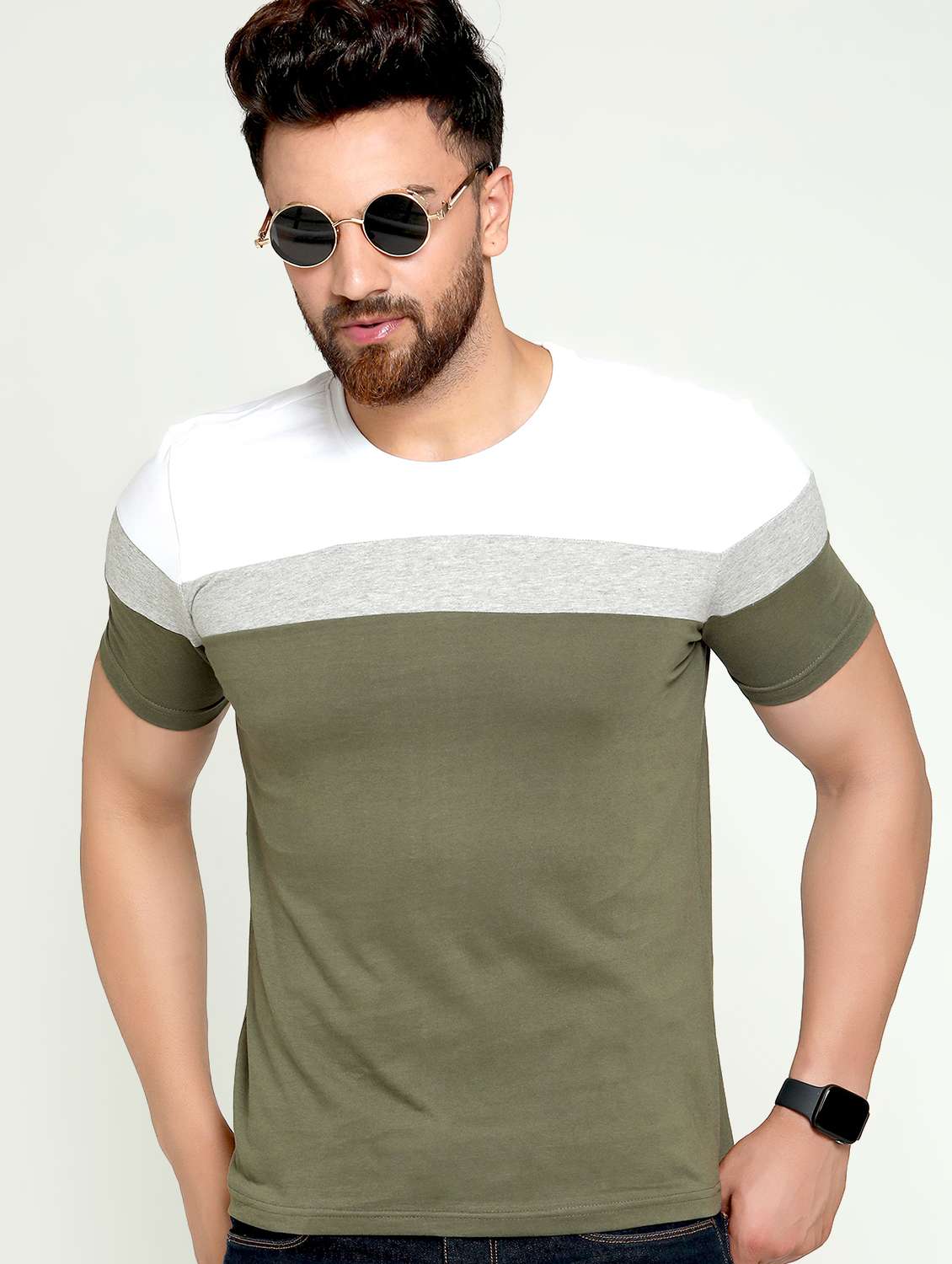 olive green color block t-shirt