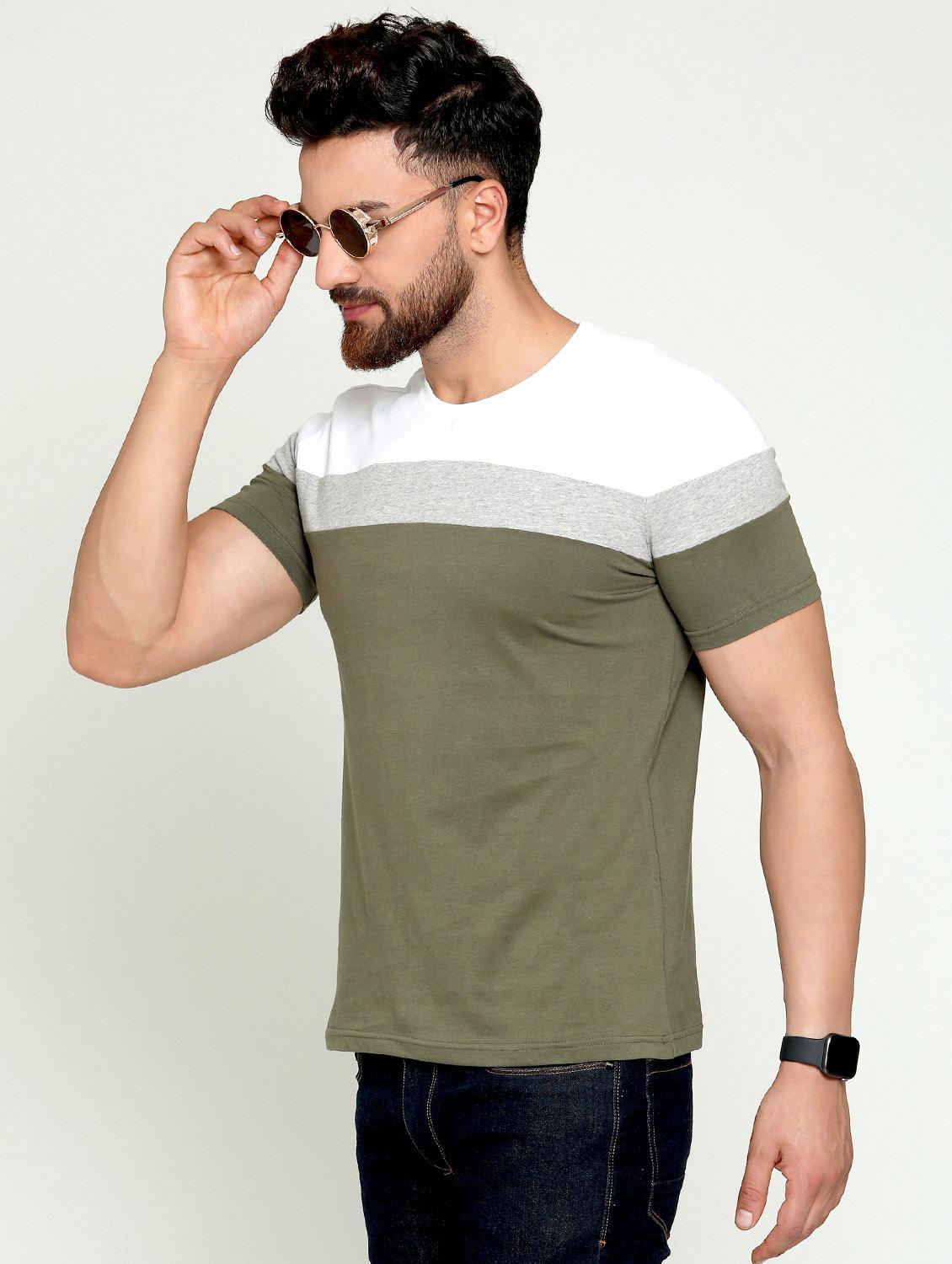 olive green color block t-shirt - 16445116 - Standard Image - 1