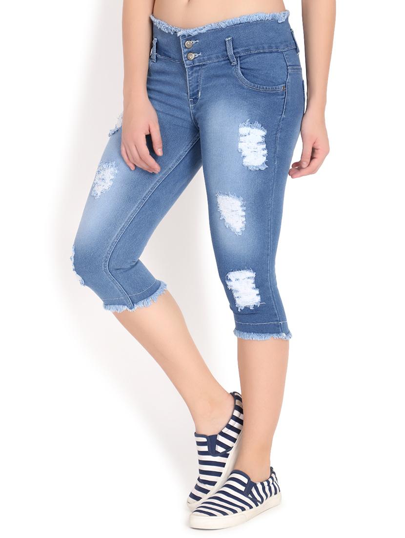 frayed hem distressed capri - 16445177 - Standard Image - 1