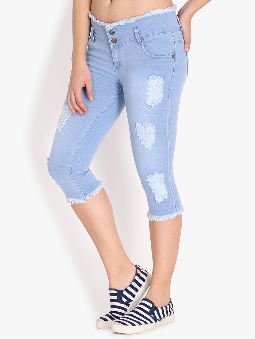 frayed hem distressed capri - 16445178 - Standard Image - 1