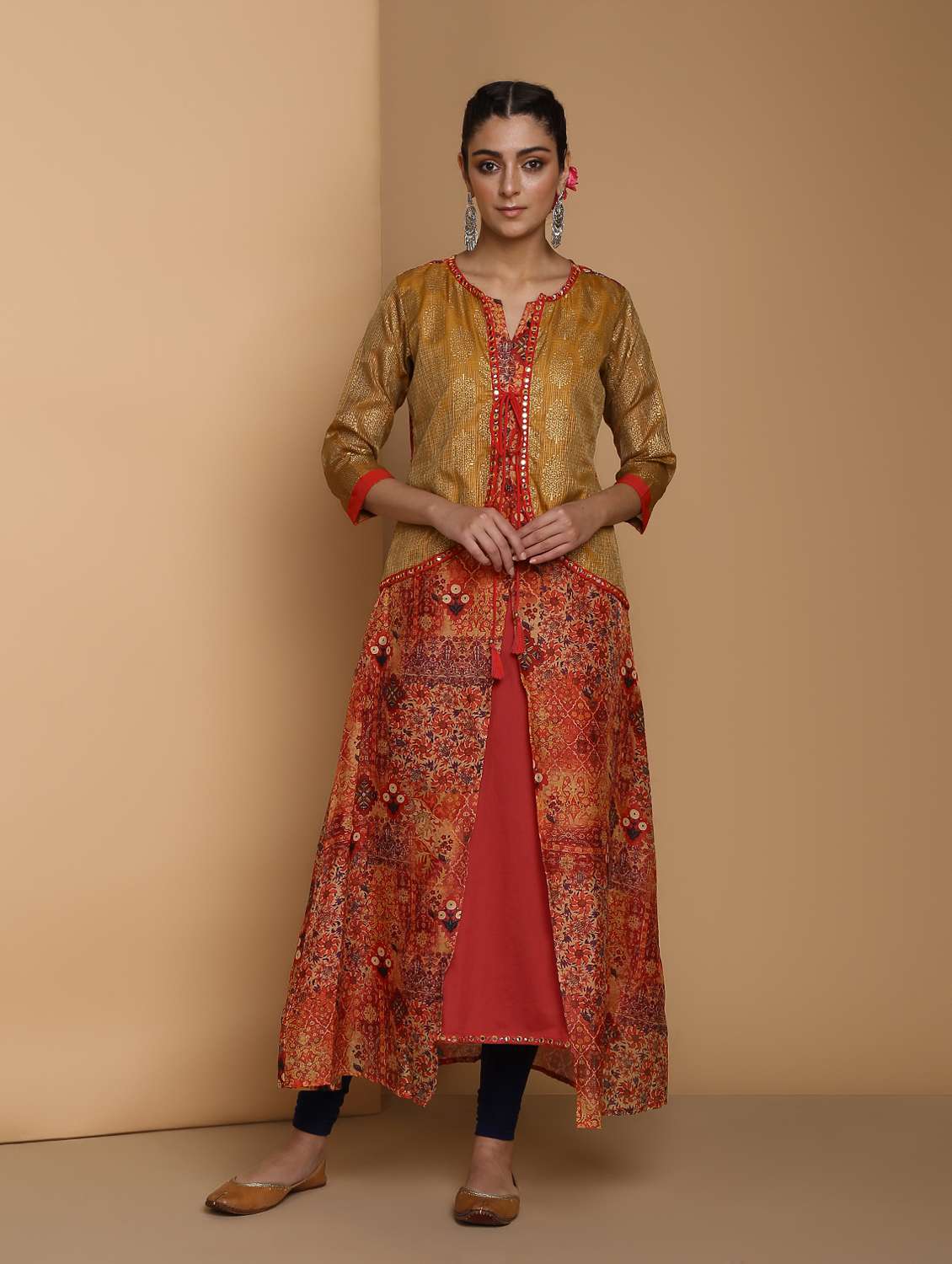 floral printed kurta with jacket