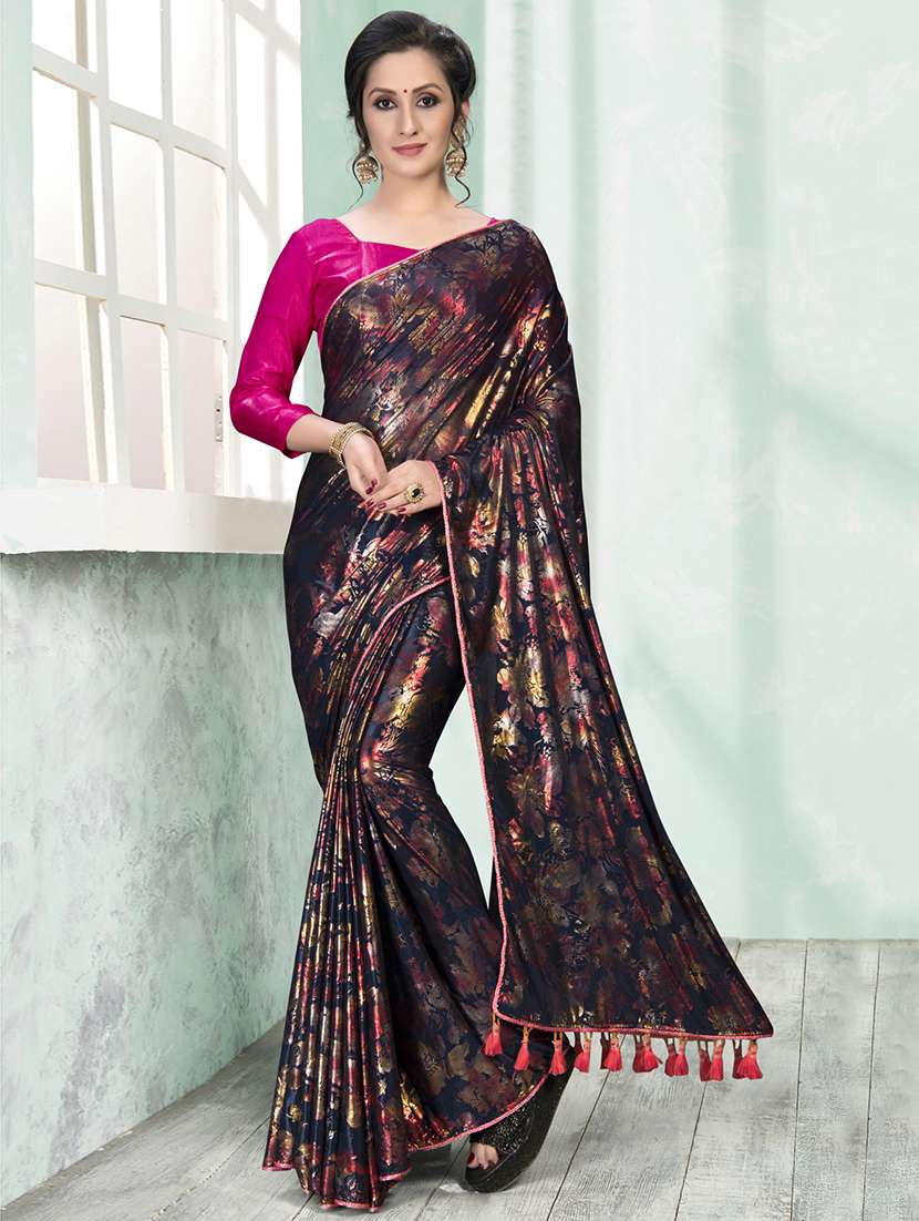 foil printed saree with blouse