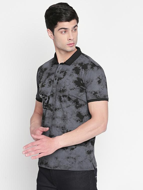 grey printed polo t-shirt - 16447029 - Standard Image - 1