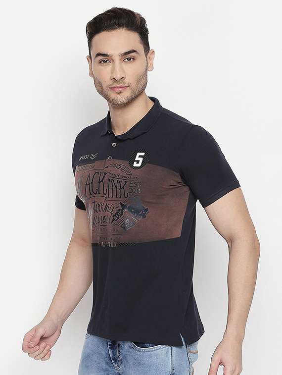 navy blue chest print polo t-shirt - 16447037 -  Standard Image - 1