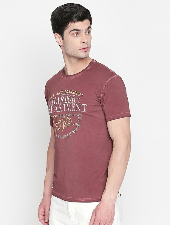 maroon typographic chest print t-shirt - 16447042 - Standard Image - 1
