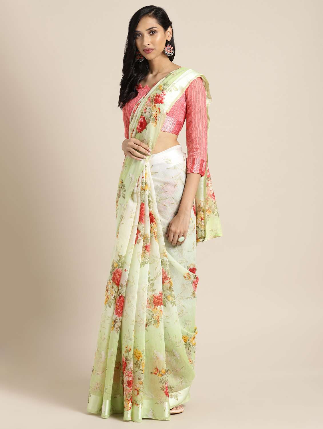 floral printed saree with blouse