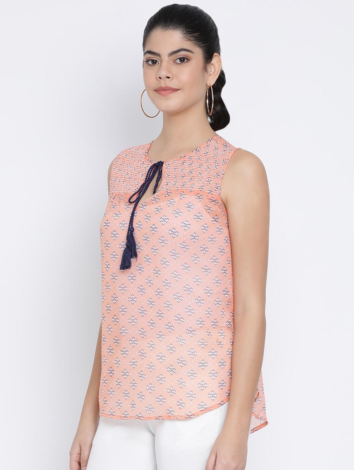 tie up neck printed top - 16448918 - Standard Image - 1
