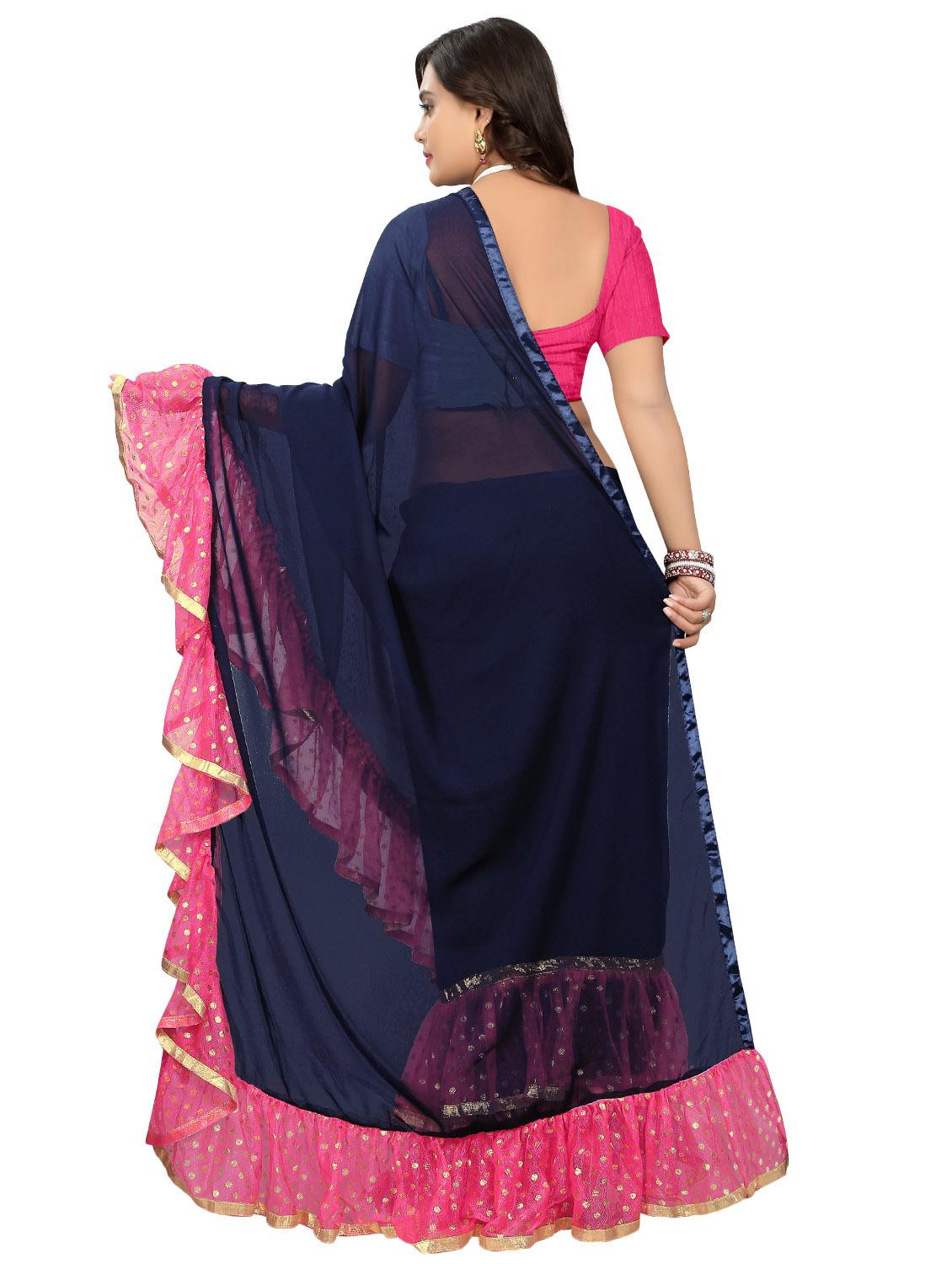 ruffle border fusion saree with blouse - 16449217 -  Standard Image - 1