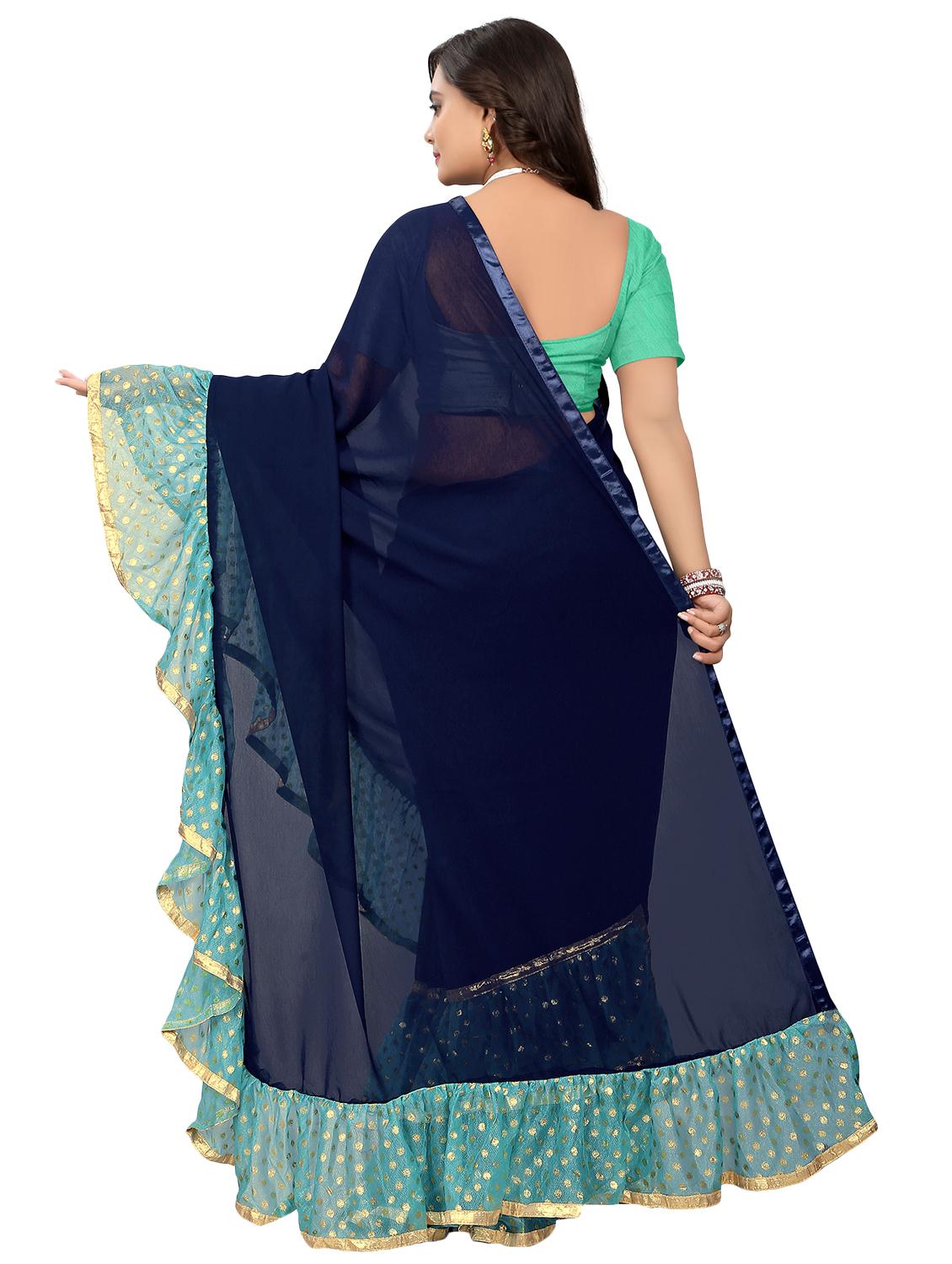 ruffle border fusion saree with blouse - 16449218 - Standard Image - 1