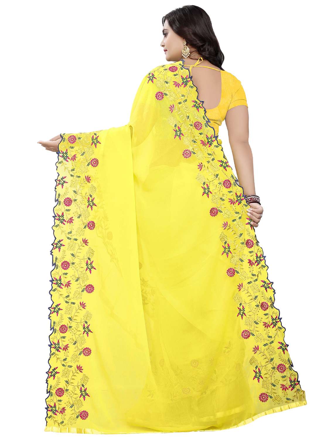 embroidered ruffle fusion saree with blouse - 16449225 -  Standard Image - 1