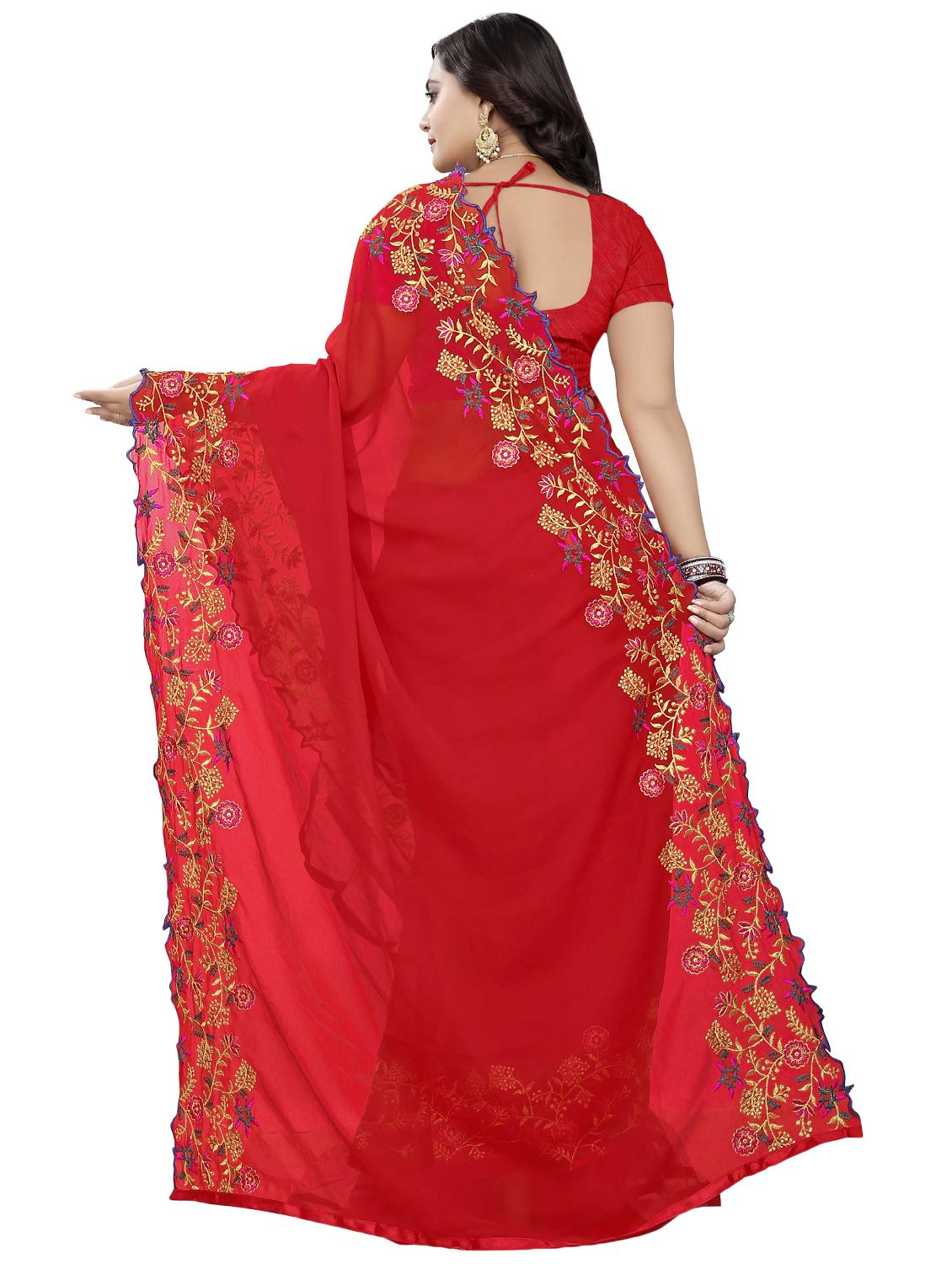 embroidered ruffle fusion saree with blouse - 16449226 -  Standard Image - 1
