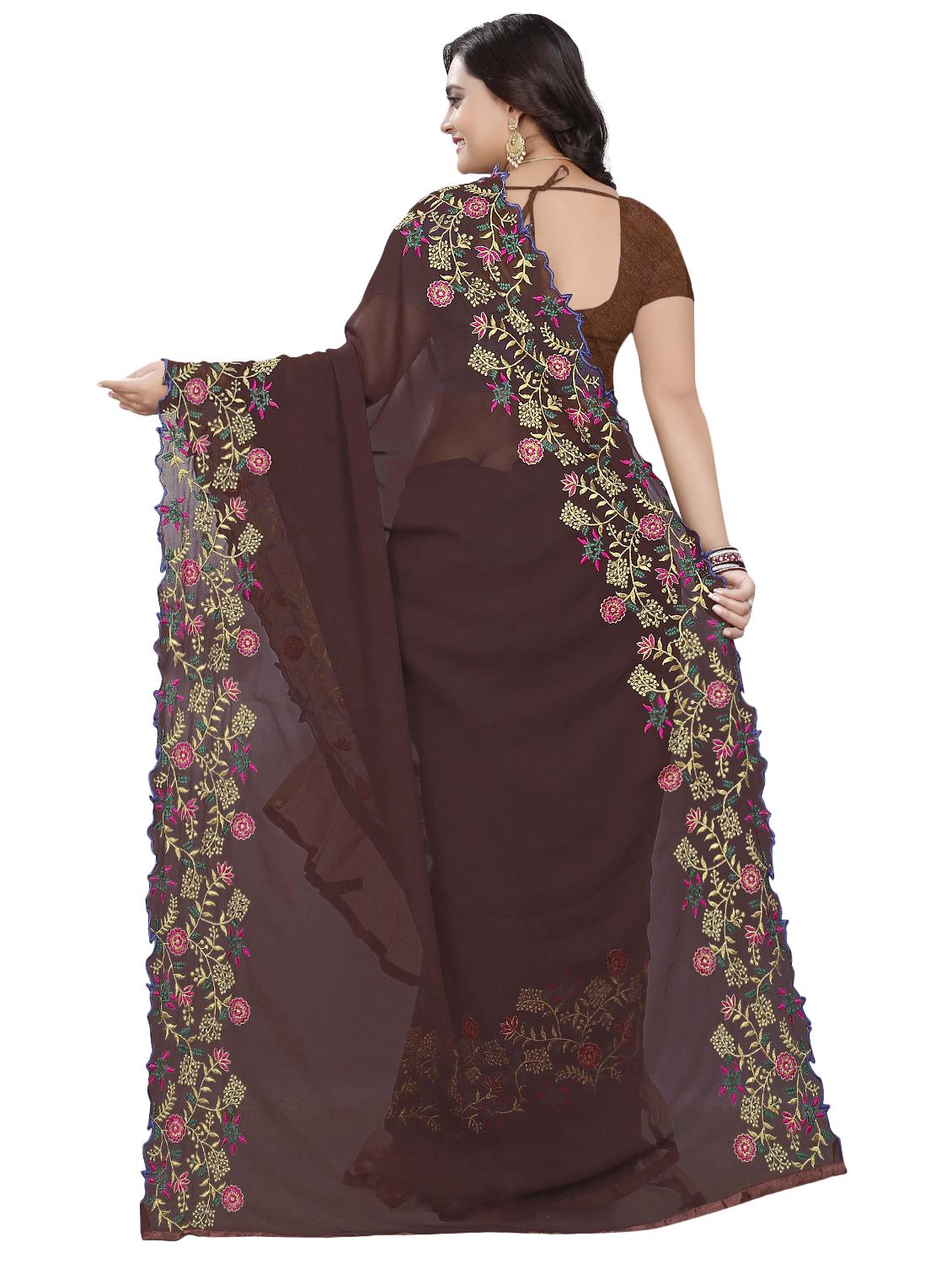 embroidered ruffle fusion saree with blouse - 16449227 - Standard Image - 1