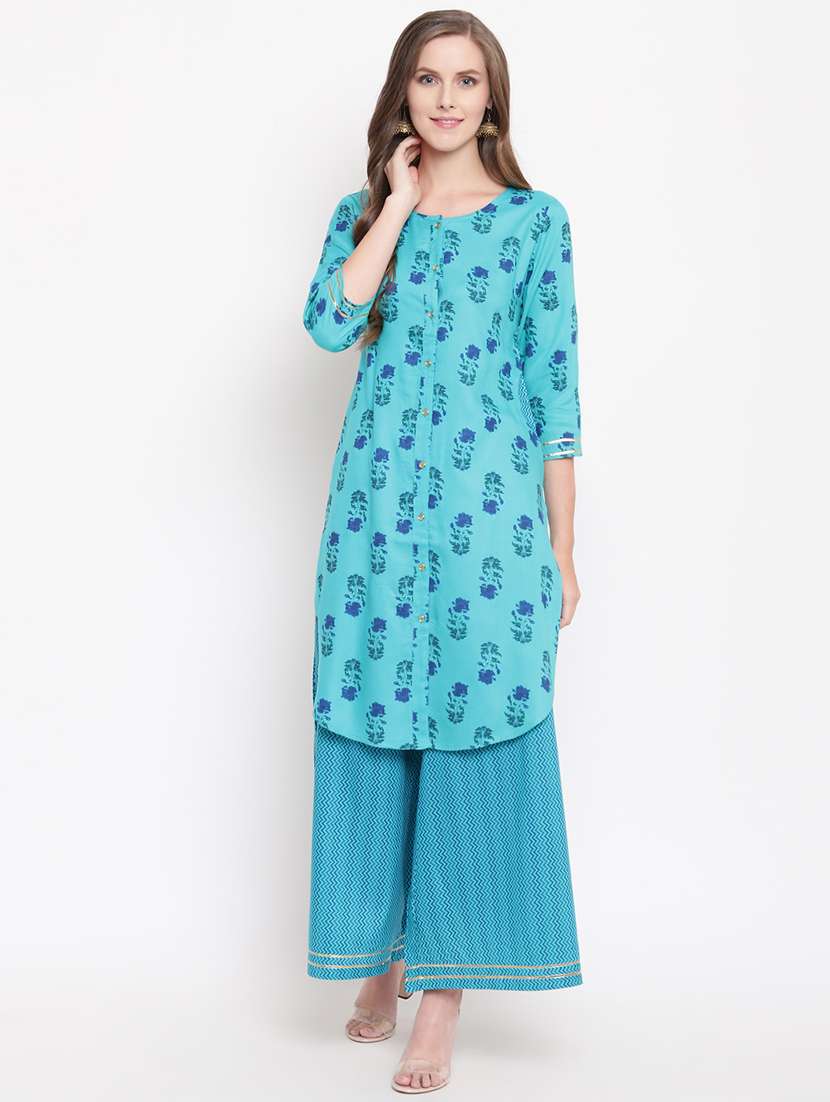 women three quarter sleeve kurta palazzo set